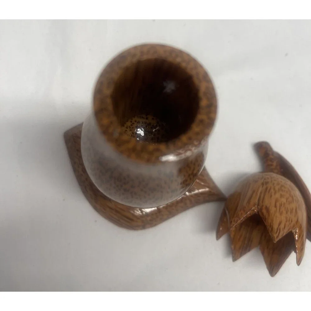 Coconut Wood Toothpick Holder Hand Carved Small Pear Home Decor Dining Room EUC